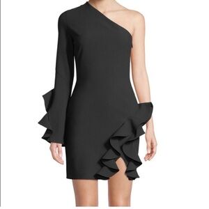 Cinq à Sept Black Ruffle One-Shoulder Dress